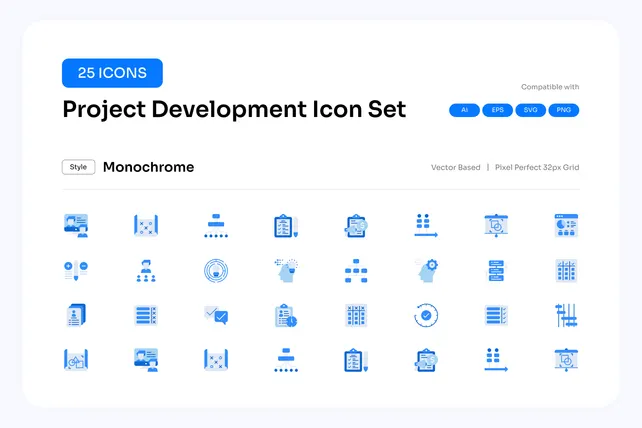 Project Development Icon Pack - 25 Flat Business Icons | SVG, PNG, ICO ...