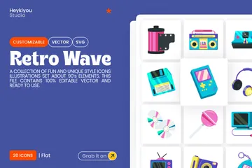 Retro Wave der 90er Symbolpack