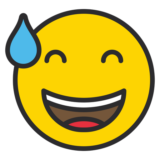 Grinning Face With Sweat Emoji Icon Download in Colored Outline Style
