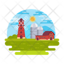 Farmhouse Barn Landscape Rural Area Icon