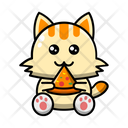 Cute Cat Eating Pizza Icon