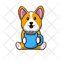 Cute Dog Holding Hot Coffee Cup Icon