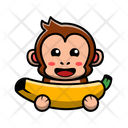 Cute Monkey Eating Banana Icon