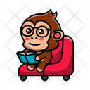Cute Monkey Sitting Reading A Book Icon