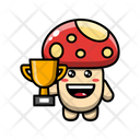 Cute mushroom get golden trophy Icon