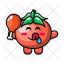 Cute Tomato Eating Fried Chicken Icon