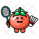 Cute tomato playing badminton Icon