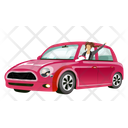 Girl Driving Pink Cooper Icon