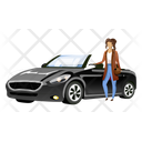 Girl Standing By Car Icon