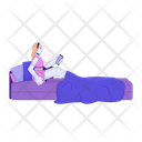 Girl With Phone In Messy Bed Icon