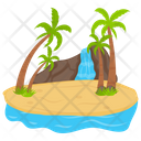 Island Of Waterfall Tropical Island Summer Island Icon