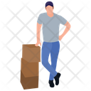 Logistics Mall Worker Cardboard Delivery Icon