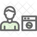 Man Doing Laundry Appliance Dryer Icon