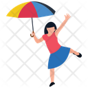 Playing With Umbrella Rainy Day Playing Girl Icon