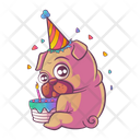 Pug wearing birthday cap with cake  Icon