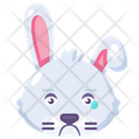 Rabbit crying expression cute facial emoji vector. Bunny furry animal sad cry with tear drop on face, injured and unhappy mood. Depression smile emotion. Sorrowful emoticon flat cartoon illustration Icon