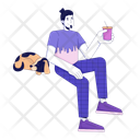 Sleeping Dog And Happy Guy Chilling With Drink Icon
