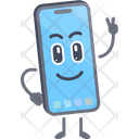 Smartphone character with peace hand sign pose  Icon