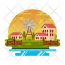 Rural Area Village Landscape Country House Icon