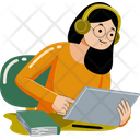 Woman Working With Graphic Tablet Woman Working Employee Icon