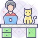 Working With Pet Working With Cat Working On Laptop Icon