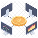 ブロックチェーン技術、データフロー、データ共有 アイコン