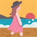 해변 산책 여자 아이콘