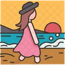 해변 산책 여자 아이콘