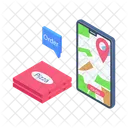 40 A smartphone displaying a pizza delivery app with a pizza image and order details on the screen.  Icon