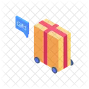 45 Gift box with a speech bubble above it, suggesting communication or a message related to the gift.  Icon