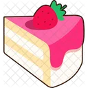 살짝 위로 기울어진 바닐라 딸기 케이크 조각  아이콘