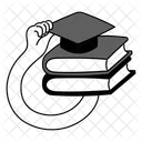 Black Monochrome Graduation Cap And Books Illustration Academic Achievement Cap And Gown Icon