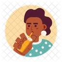 Drinking With Straw Afro Curly Hair Coffee Enjoying Icon