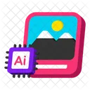 Ordinateur IA En Ligne Icône