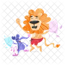 Animals Playing Pillow Fight Lion Rat Icon