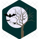 Arbol Embrujado Por La Noche Ramas Halloween Icono