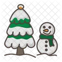 Árvore de natal e boneco de neve  Ícone