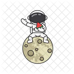 Astronaut sitting on the moon and eating watermelon  Icon