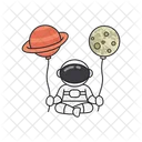 Astronaut with planets and flying saucer  Icon