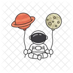 Astronaut with planets and flying saucer  Icon
