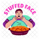 Vollgestopftes Gesicht Essen Essen Symbol
