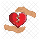 Bandage in broken heart with in hand  Icon