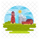 Farmhouse Barn Landscape Rural Area Icon