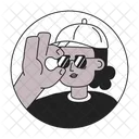 Adjusting Glasses Wearing Cap African American Cool Icon