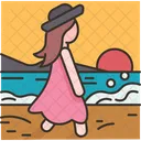 Beach Walking Woman Icon