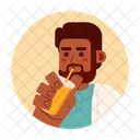 Drinking Through Straw Bearded African American Coffee Takeaway Icon