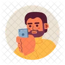 Looking At Phone Bearded Caucasian Holding Mobile Icon