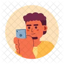 Looking At Phone Bearded South Asian Man Holding Mobile Icon