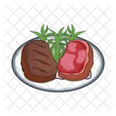 Beef, beef grilled with topping in  plate  Symbol