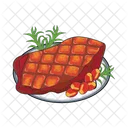 Beef grilled with topping in  plate  Symbol